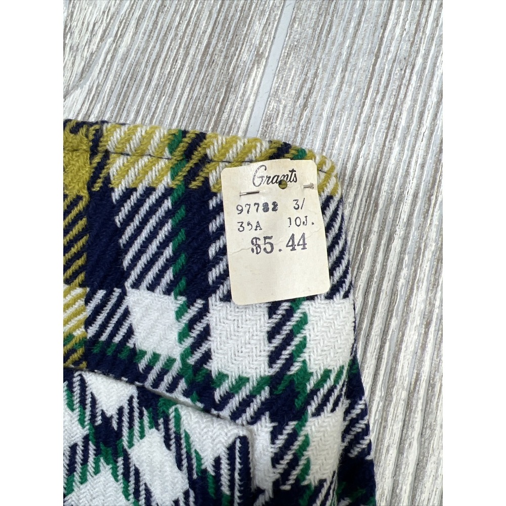 NWT Vintage 60s 70s Navy‎ Plaid High Waist Zip Button Acrylic Nylon Womens SZ 14 - Picture 8 of 12